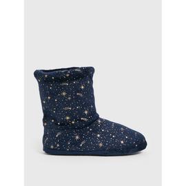Navy Foil Star Slipper Boots