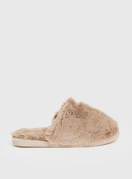 Brown Faux Fur Mule Slippers