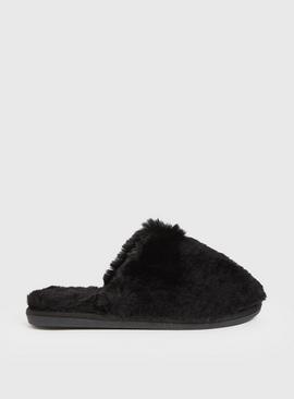 Black Faux Fur Mule Slippers