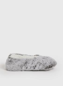 Grey Faux Fur Ballerina Slippers