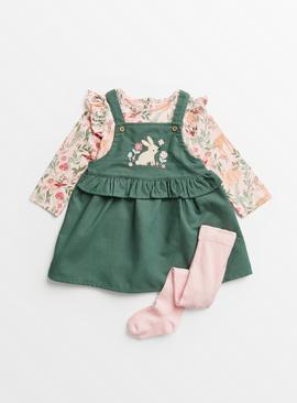 Green Cord Pinafore, Bodysuit & Tights