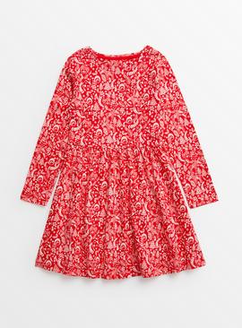 Red Paisley Christmas Print Dress