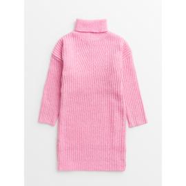 Pink Roll Neck Knitted Dress