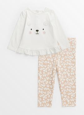Cream Bear Top & Leopard Leggings