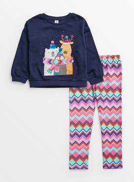 Navy Zigzag Christmas Sweatshirt & Leggings Set