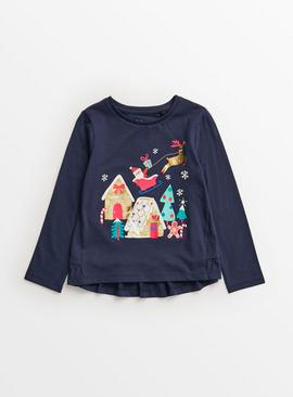 Navy Christmas Scene Top