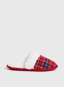 Red Tartan Check Mule Slippers L