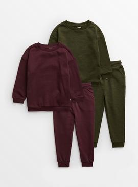 Plum & Khaki Sweatshirt & Joggers Set 2 Pack