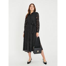 Black Lace Midi Shirt Dress