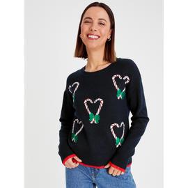 Navy Candy Cane Heart Christmas Jumper