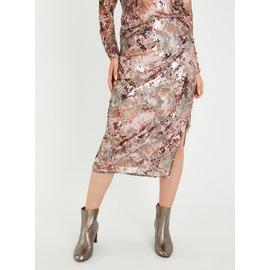 Pink Sequin Column Skirt