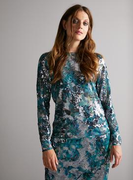 Blue Sequin Mesh Coord Blouse 