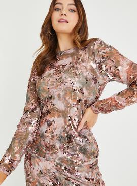 Pink Mesh Sequin Long Sleeve Blouse