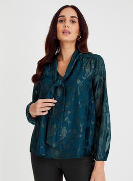 Teal Jacquard Floral Blouse