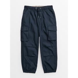 Navy Slub Parachute Cargo Trousers