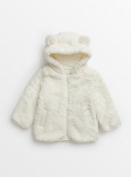 Cream Fluffy Bear Hooded Jacket