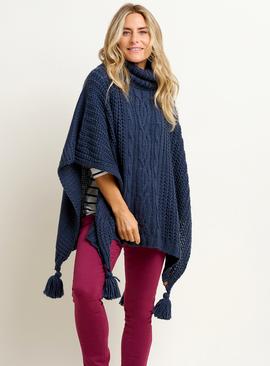 BRAKEBURN Navy Knitted Poncho One Size