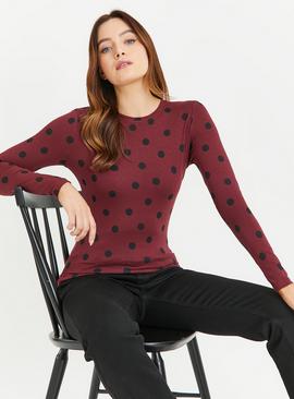 Dark Red Spot Long Sleeve Top