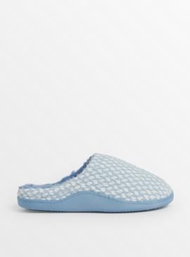Blue Textured Mule Slippers