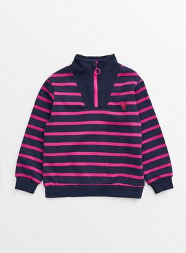Navy & Pink Stripe Quarter Zip Sweatshirt 11 years