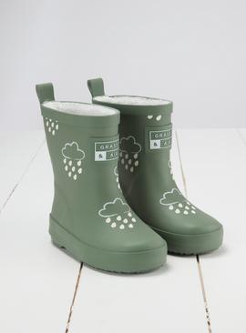 GRASS & AIR Khaki Green Colour Changing Kids Winter Wellies