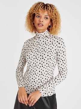 Cream Spot Roll Neck Top