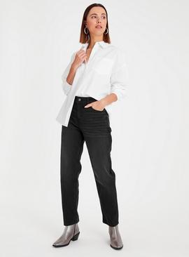 Black Denim Mid Rise Straight Leg Jeans