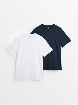Navy & White Pyjama Top 2 Pack