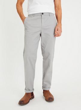 Grey Straight Leg Chinos With Stretch