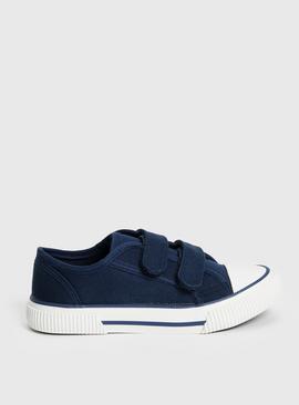 Navy Twin Strap Canvas Trainers 