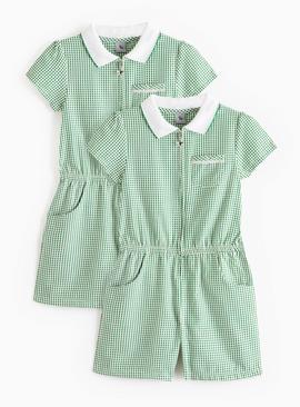 Green Gingham School Playsuits 2 Pack
