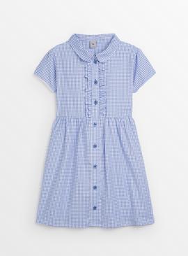 Blue Gingham Back Bow Generous Fit School Dress 6 years