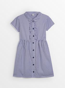 Navy Gingham Back Bow Generous Fit School Dress 12 years