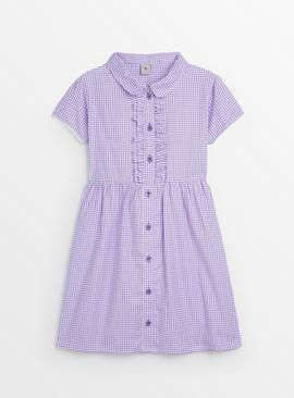 Lilac Gingham Back Bow Generous Fit School Dress 11 years