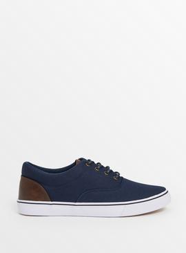 Navy Lace Up Canvas Trainers 