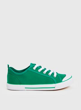 Green Eyelet Canvas Lace Up Trainers  