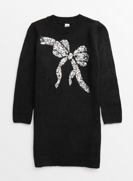 Black Sequin Bow Jumper Dress