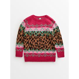 Pink Leopard Fairisle Print Christmas Jumper
