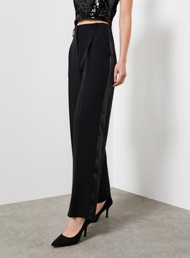 For All The Love Black Satin Trim Wide Leg Trouser