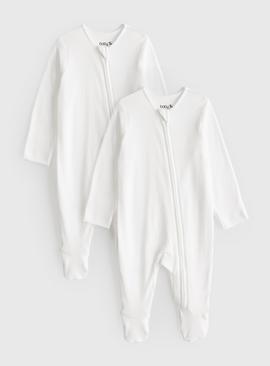 White Zip-Through Sleepsuits 2 Pack