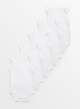 White Sleeveless Bodysuits 5 Pack 