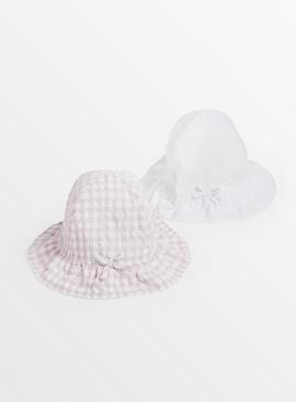 Lilac Gingham & White Bucket Hat 2 Pack Newborn