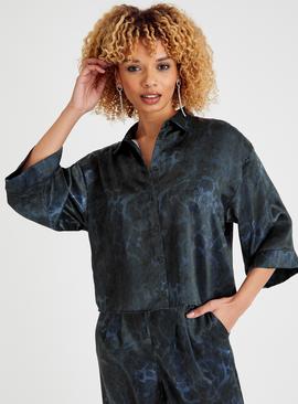 Animal Print Boxy Satin Shirt