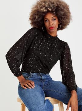 Black High Neck Sparkle Mesh Top