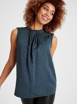 Teal Blue Animal Print Sleeveless Top