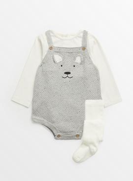 Grey Bear Knitted Romper Set 3-6 months