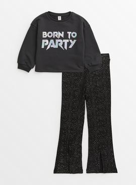 Black Born To Party Sequin Sweatshirt & Trouser Set 4 years