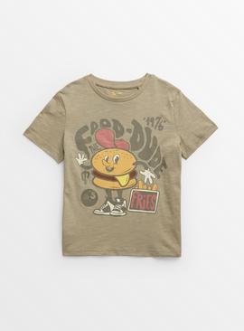 Khaki The Food Dude Print T-Shirt  6 years