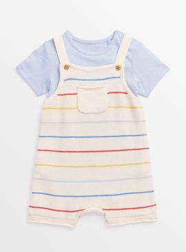 Stripe Knitted Bib Shorts & T-Shirt Set  9-12 months