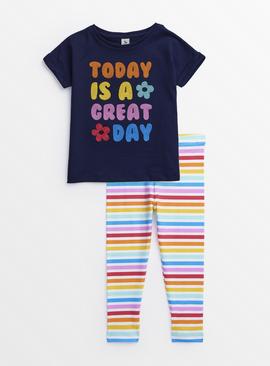 Great Day T-Shirt & Rainbow Stripe Leggings Set 